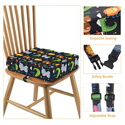 Toddler Booster Seat for Dining Table, Stronger Support Non-Slip Bottom Double Safe Straps Booster Seat Dining Toddler, Portable Travel Increasing Cushion (Black) - color: Black