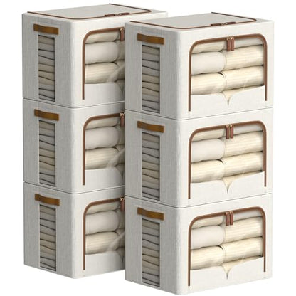 FHSQX 6 Pack Clothes Storage Bins with Metal Frame, Cream White, 19.7x15.7x13.8 inch - color: Cream White, size: 19.7x15.7x13.8 inch