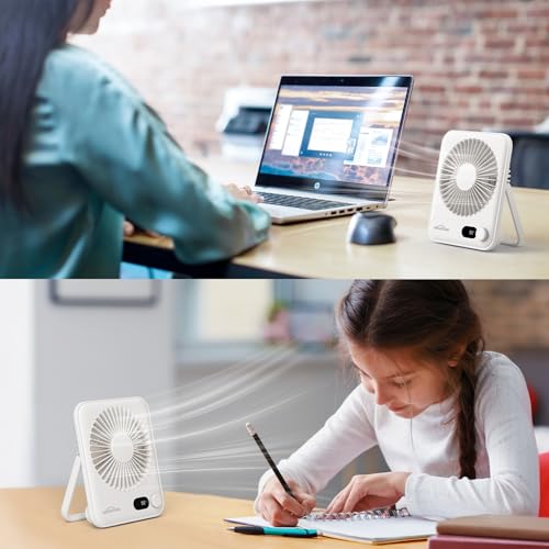 WHATOOK Small Desk Fan Personal Fans: 5000mah 25 Hours Battery Office Quiet Mini Desktop Fan Portable Rechargeable Travel Essentials (White, 2000 mAh) - color: White