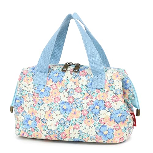 Makeup Bag Cosmetic Bag For Women Girl Travel Makeup Bag Toilet Bag Zipper Organizer Bag Waterproof - color: Corduroy blue with beige flower