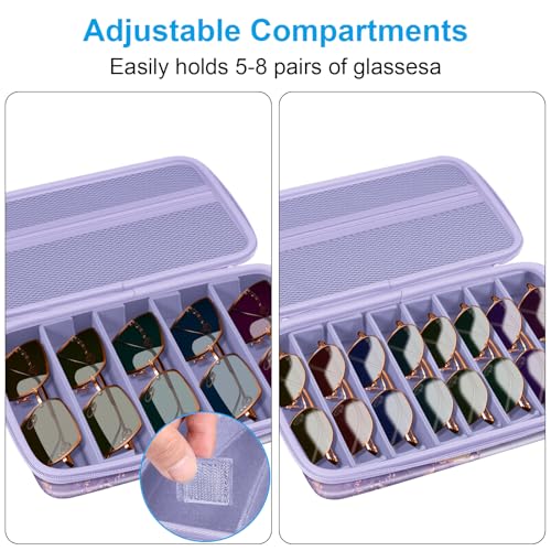 Fintie Travel Sunglasses Organizer Case with 8-Slot Adjustable Compartments, Hard EVA Eyeglasses Storage Bag for Men Women, Lilac Marble - color: lilac marble