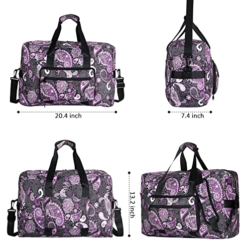 F.FETIVIN Weekender Bag Carry On Travel Duffle Medium Overnight Bag for Women(Purple Paisley) - color: 1-Purple Paisley