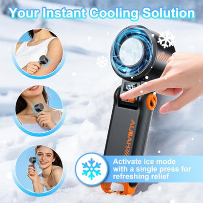 Portable Handheld Turbo Fan - [With Ice Cooling] 100 Speed Mini Personal Fan with Strong Airflow,Foldable 3 in 1 Rechargeable Hand Fans for Travel/Outdoor/Camping/Home/Office, Black - color: Dark Black
