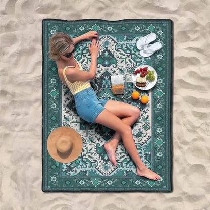 Supfitness Extra Large Picnic Blankets Waterproof Foldable (60"x 80") Beach Blanket Waterproof Sandproof,3-Layer Thicking Mat Outdoor Packable Camping Blanket - color: Boho-teal, size: 60x80in