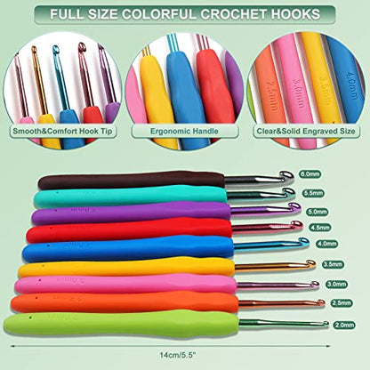 Aeelike Crochet Kits for Beginners with Yarn, Learn to Crochet Set Included Crochet Hooks Supplies DIY Tools,Crocheting Kit for Adults Kids with Portable Green Leaves Bag - color: green leaves