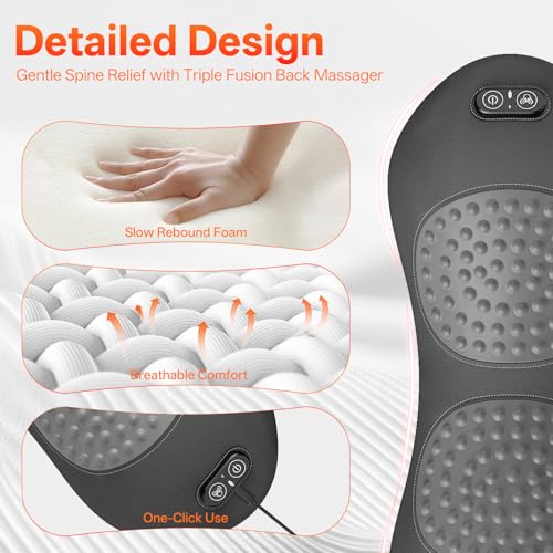 3-in-1 Electric Lumbar Support Pillow with Heat, Vibration and Traction, Triple Fusion Back Massager for Bed or Chair, Lumbar Support Cushion for Lower Back Comfort & Spine Support, Dark Gray