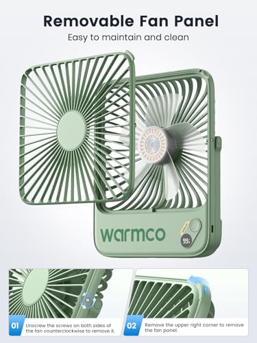 Warmco 10000mAh Portable Travel Fan 7-inch, Up to 24H Runtime, Ultra-thin Quiet Rechargeable Battery Operated Desk Fan with Digital Display for Camping, Office, Bedroom, Cruise Essentials - color: Sage Green