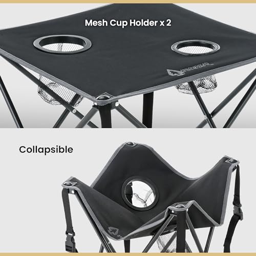 ARROWHEAD OUTDOOR 26” (66cm) Portable Camping Folding Table, 2 Cup Holders, Square, Carrying Case, Steel Frame, High-Grade 600D Canvas - color: Black