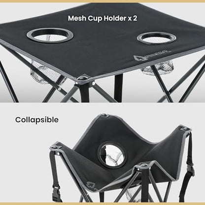 ARROWHEAD OUTDOOR 26” (66cm) Portable Camping Folding Table, 2 Cup Holders, Square, Carrying Case, Steel Frame, High-Grade 600D Canvas - color: Black 2pack
