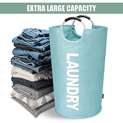 DOKEHOM 82L Large Laundry Basket, Collapsible Laundry Bag, Freestanding Tall Clothes Hamper, Foldable Washing Bin (Light Blue) - color: Light Blue, size: 82L