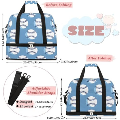 Travel Duffel Bag Baseballs Print Weekender Bag with Shoe Compartment Foldable Overnight Bags for Travel Sports Lightweight Gym Bags for Men Women - color: Baseballs Print