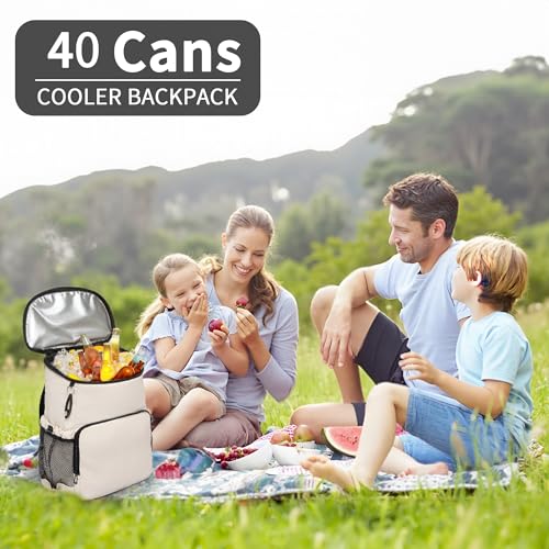 Backpack Cooler for Men and Women Insulated Waterproof Soft Lightweight Cooler Bag Leakproof 30 Cans Travel Camping Picnic Beach - color: Cream, size: 40 Cans