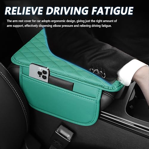 Stacool Upgraded Car Center Console Cover,Microfiber Leather Car Armrest Cover Cushion with 2 Storage Bags,Universal Car Armrest Storage Box (Turquoise) - color: Turquoise