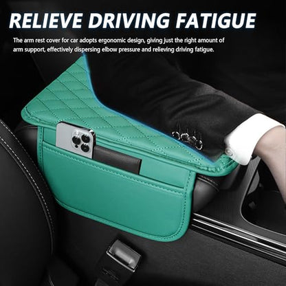 Stacool Upgraded Car Center Console Cover,Microfiber Leather Car Armrest Cover Cushion with 2 Storage Bags,Universal Car Armrest Storage Box (Turquoise) - color: Turquoise