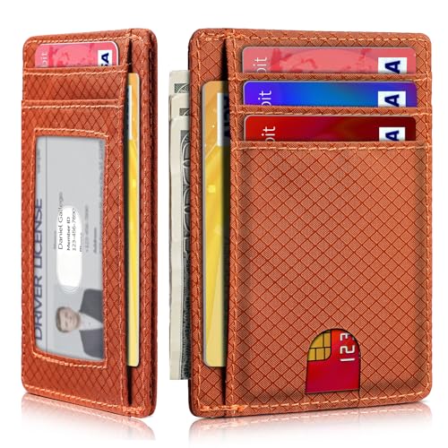 Artpaxy Slim Wallet for Men & Women, Minimalist Front Pocket Card Holder for Travel, RFID Blocking, Water Resistant Nylon Wallet for ID & Cash & Credit Card - color: Dark Orange