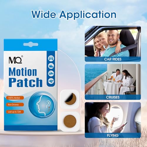 MQ Motion Sickness Patch,10 Count,Non Drowsy Sea Sickness Patches Behind Ear for Cruise Ship Travel, Waterproof Car Sick Patches Fast Acting & Long Last 72H - size: 10 Count (Pack of 1)