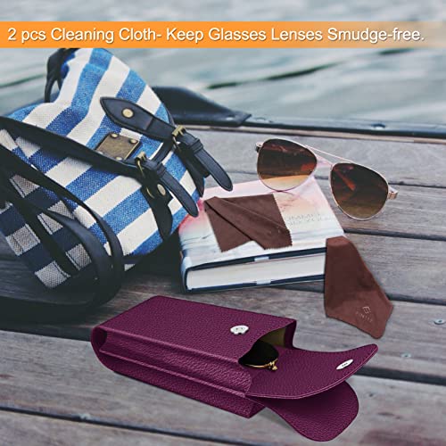 FINTIE Double Glasses Case with Carabiner Hook, Portable Vegan Leather Eyeglass Case Anti-scratch Sunglasses Pouch - color: Purple