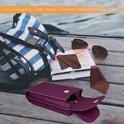 FINTIE Double Glasses Case with Carabiner Hook, Portable Vegan Leather Eyeglass Case Anti-scratch Sunglasses Pouch - color: Purple