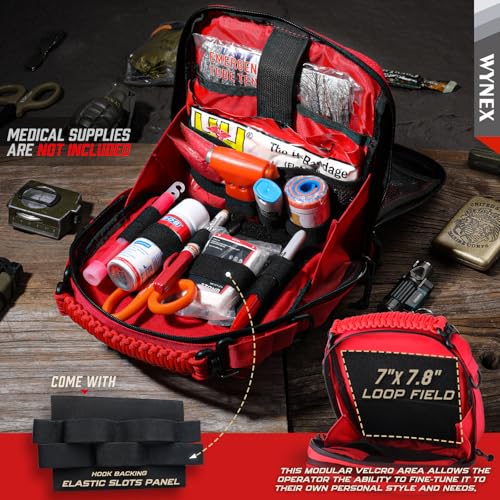 WYNEX Tactical Molle Admin Pouch, Utility EDC Pouch Organizer Modular Tool Pouch of Double Layer Design Medical EMT Attachment Bag Large Capacity with Elastic Webbing Insert Panel - color: Red