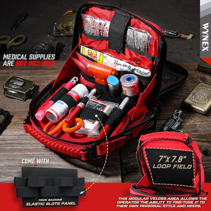 WYNEX Tactical Molle Admin Pouch, Utility EDC Pouch Organizer Modular Tool Pouch of Double Layer Design Medical EMT Attachment Bag Large Capacity with Elastic Webbing Insert Panel - color: Red