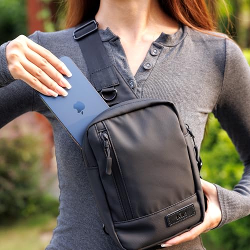 KIWIFOTOS Travel Phone Pouch for Crossbody Sling Bag for iPhone 17 16 15 14 Pro Max iPad mini 6 5 4 Nintendo Switch 2 Water Resistant Smartphone Zipper Chest Bag Adjustable Strap - color: Black Sling Bag