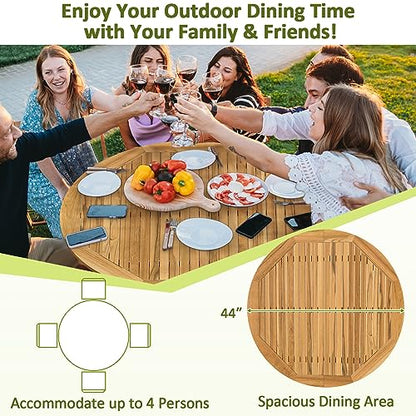 Tangkula 5 Pieces Patio Dining Set, 4 Patio Wicker Armchairs and Round Acacia Wood Dining Table, Outdoor Table and Chairs Set for Backyard, Poolside, Garden