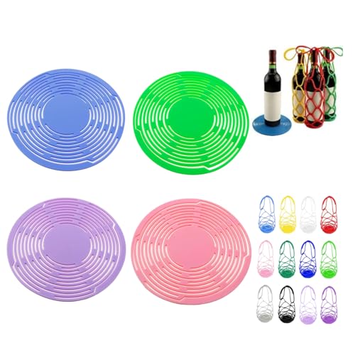 Multi-Use Silicone Storage Bag & Organizer,Multifunctional Mesh Coaster,Silicone Wine Carrier,Reusable, Foldable, Portable Coaster for Wine Bottles, Cans, Cups, Hot Dishes,and Beverages(4PCS-b) - color: 4pcs-b