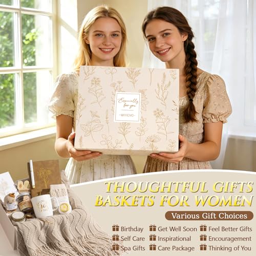 Self Care Get Well Soon Gifts Baskets for Women, Birthday Gifts Spa Care Package After Surgery, Inspirational Thinking of You Sympathy Basket Feel Better Christmas Encouragement Gift for Mom Friends - color: Khaki