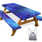 Picnic Table Cover with Bench Covers Camping Essentials Waterproof Windproof Camping Tablecloth with Drawstring Bag, Fitted Rectangle Tables and Seats, 72in, Blue Purple - color: Blue Purple, size: 72in