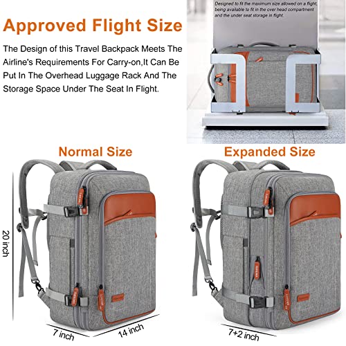 Lumesner Carry on Travel Backpacks, Extra Large 40L Flight Approved Bag for Men & Women,Expandable Suitcase Backpack With 4 Packing Cubes,Water Resistant Luggage Daypack Business Weekender Bag, Grey - color: Grey