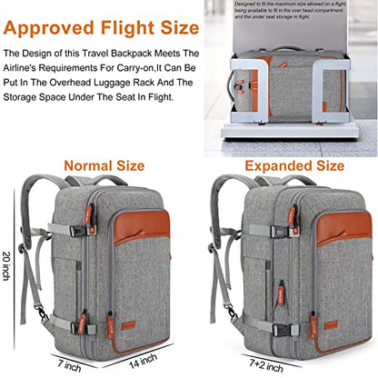 Lumesner Carry on Travel Backpacks, Extra Large 40L Flight Approved Bag for Men & Women,Expandable Suitcase Backpack With 4 Packing Cubes,Water Resistant Luggage Daypack Business Weekender Bag, Grey - color: Grey