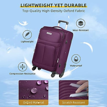 LARVENDER Softside Luggage Sets 5 Piece Expandable Suitcases Set with Spinner Wheels TSA Lock, Lightweight Soft Shell Rolling Travel Luggage Set for Men and Women, Purple - color: Purple, size: 5 Piece Set