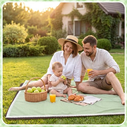 VitalCozy Waterproof Picnic Blankets 59 x 78in Outdoor Blanket Foldable 2 in 1 Double Layer Sandproof Beach Mat with Carry Strap for Camping Lawn Park Beach Grass (Green White) - color: Green White