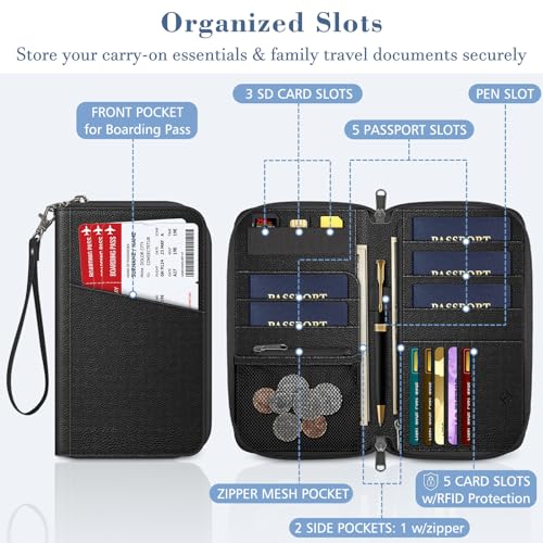 Fintie Family Passport Holder Wallet, RFID Blocking Travel Document Organizer Clutch Bag Credit Cards Case Cover for Women Men - color: Black