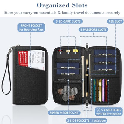 Fintie Family Passport Holder Wallet, RFID Blocking Travel Document Organizer Clutch Bag Credit Cards Case Cover for Women Men - color: Black