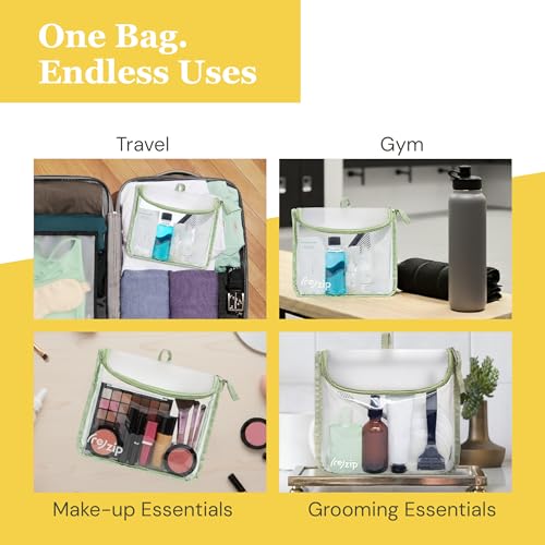 (re)zip TSA Approved Travel Toiletry Bag with Hanging Loop, Travel Quart Bag– Reusable Clear Makeup bags with zipper, Clear Pouch for Travel Essentials, Cosmetic | BPA-Free, Machine Washable - Sage - color: Sage