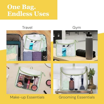 (re)zip TSA Approved Travel Toiletry Bag with Hanging Loop, Travel Quart Bag– Reusable Clear Makeup bags with zipper, Clear Pouch for Travel Essentials, Cosmetic | BPA-Free, Machine Washable - Sage - color: Sage