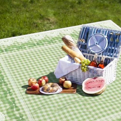 Qinyoung Bow Checkered Extra Large Picnic Blanket 79''x79'' Green Waterproof Foldable Blankets Sandproof Picnic Mat for Beach Spring Camping Grass Lawn Park Cute Couple Gifts Ideas Wedding Registry