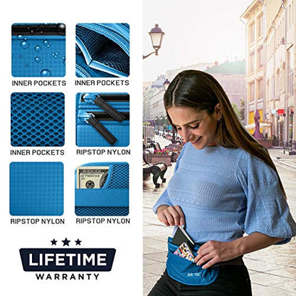Money Belt For Travel – RFID Blocking Waist Pouch Passport Holder Wallet Belt – Waterproof Hidden Travel Fanny Pack For Men & Women – Secure, Lightweight, Adjustable Strap – Blue - color: blue