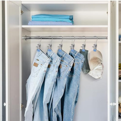 50PCS Space-Saving Clothespin Hat Pants Storage Hanging Travel Hook, Portable 360° Rotating Stainless Steel Hanging Hook Clips Towel Clips,Laundry Hooks Hanging Clips with Clips for Home and Travel - color: Blue