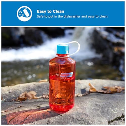 Nalgene 32 oz Narrow Mouth Water Bottle | BPA-Free, Durable & Leak Proof, Lghtweght for Hkng & Gym – Thrll & Moton, Flame w/Blue Atoll - color: Flame w/Blue Atoll, size: 32 Ounces