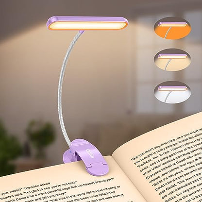 Gritin Rechargeable Book Light for Reading in Bed with 19 LED &Memory Function-Eye Caring 3 Color Temperatures,5 Brightness Levels,90 Hrs Runtime Flexible Goose Neck Clip on Light-Purple - color: Purple