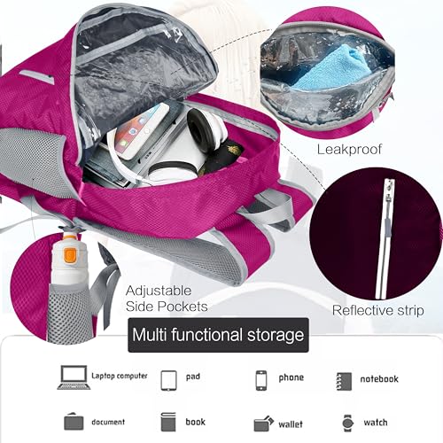 Waterproof Foldable Backpack Dry Storage Lightweight Daypack 35L Outdoor Backpack for Beach Men Women Dark Pink - color: Pink2