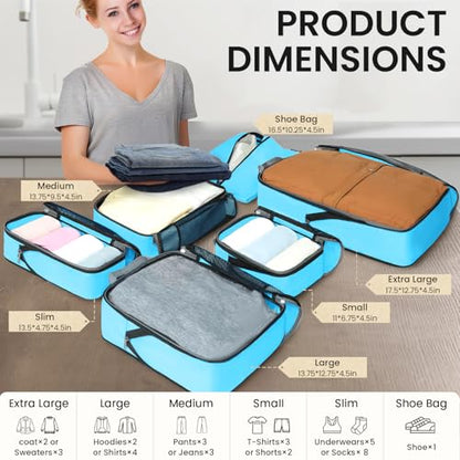 BAGAIL 4 Set/6 Set/8 Set Compression Packing Cubes Travel Accessories Expandable Packing Organizers (Half Mesh, 6-Blue) - color: 6-Blue, style: Half Mesh
