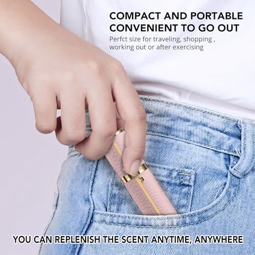 8ML Travel Perfume Refillable Atomizer, Mini Genuine Leather Cologne Sprayer, Protable Pocket Size Empty Fragrance Spray Bottle (Pink) - color: Pink