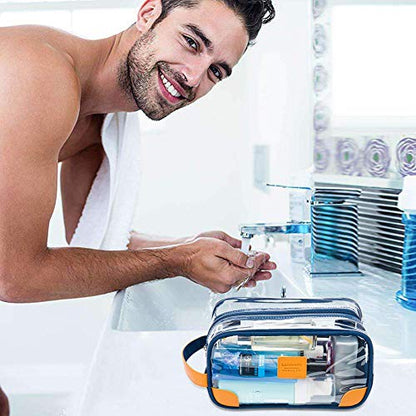 Lermende Toiletry Bag, Clear Shaving Dopp Kit for Men Travel Toiletry Bag with Hand Strap Unisex Bathroom Toiletries Organiser - color: Blue