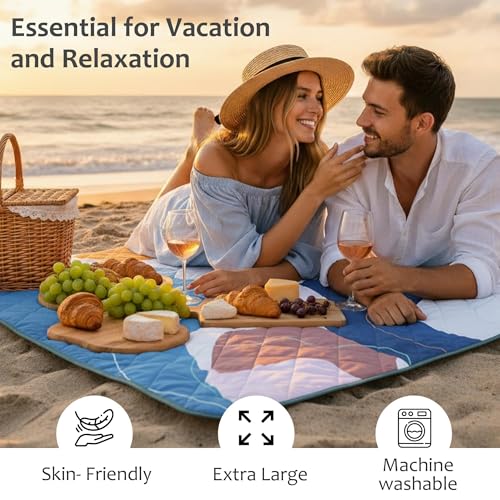 Exclusivo Mezcla Extra Large Waterproof Picnic Blankets 3 Layer, Sandproof and Foldable Outdoor Blanket for Beach Camping, Park and Travel - color: Abstract Blue