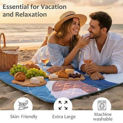Exclusivo Mezcla Extra Large Waterproof Picnic Blankets 3 Layer, Sandproof and Foldable Outdoor Blanket for Beach Camping, Park and Travel - color: Abstract Blue