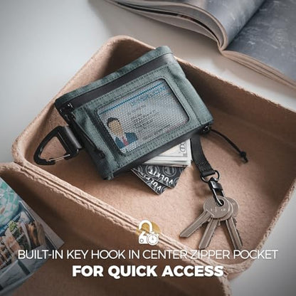 VULKIT RFID Blocking Lanyard Wallet for Men and Women, Nylon Neck Wallet with ID Window, Zipper Pouch and Keychain, Magnetic Pocket for Hiking, Fishing and Outdoor Activities, Slate Green - color: Slate Green