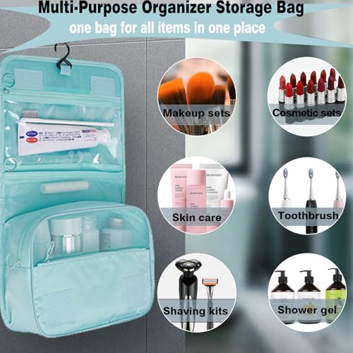 L&FY Hanging Travel Toiletry Bag Women's Cosmetic Organizer Makeup Pouch Men's Shaving Kits With Handle(Lake Blue) - color: Lake Blue, size: Compact Size